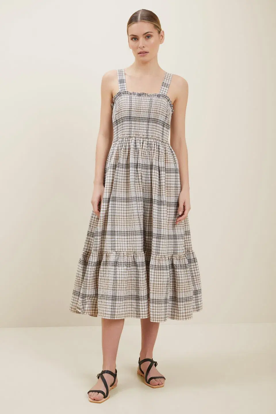 Seed Heritage Textured Check Midi Dress Print Size 10 - Image 1