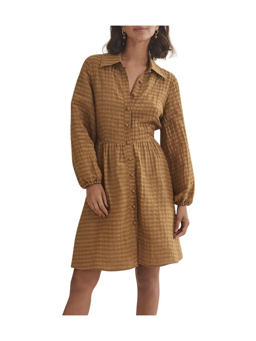 Country Road Puff Sleeve Mini Dress Brown Size 10 for rent on The Volte - main image