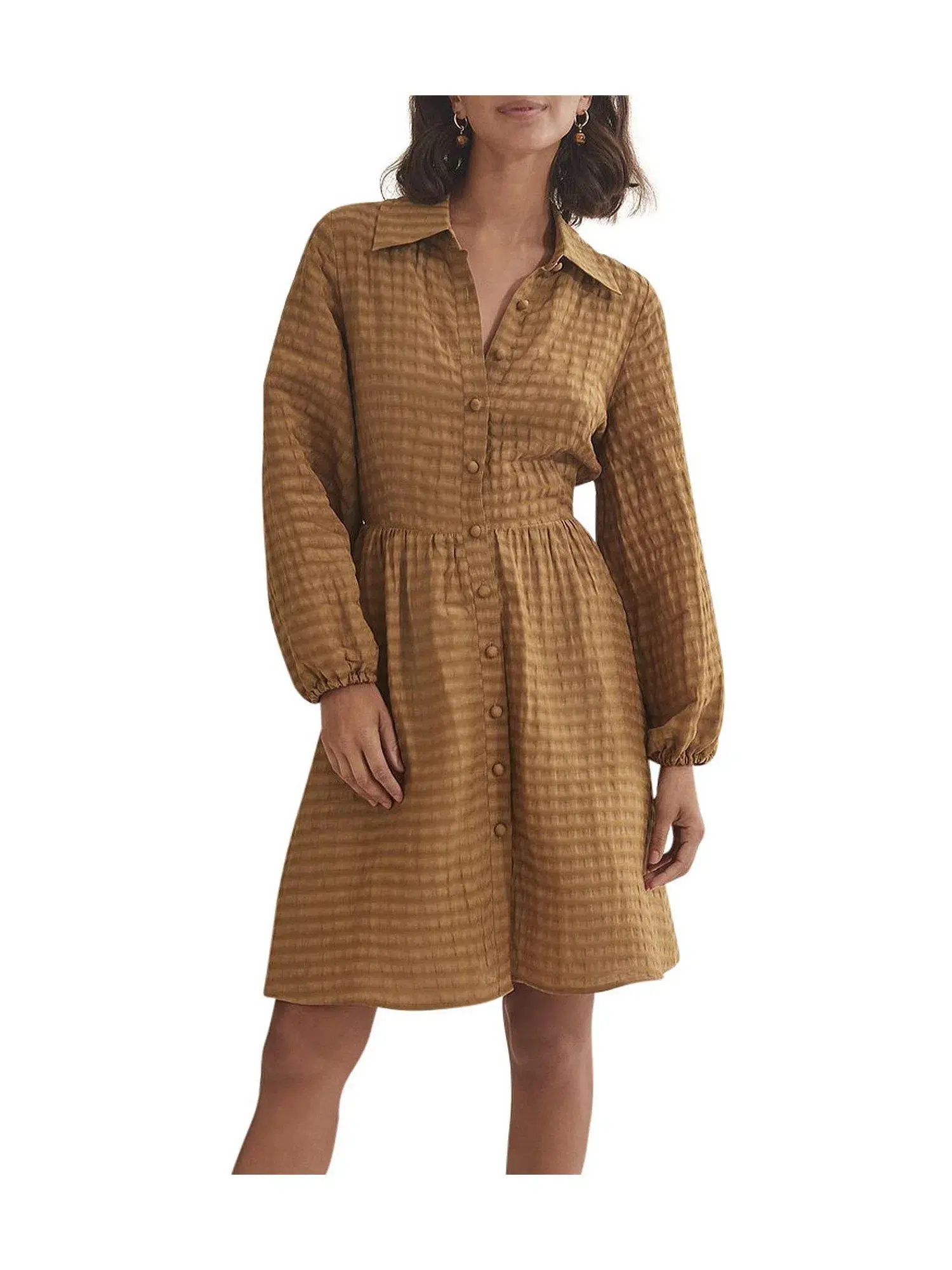 Country Road Puff Sleeve Mini Dress Brown Size 10 - Image 2