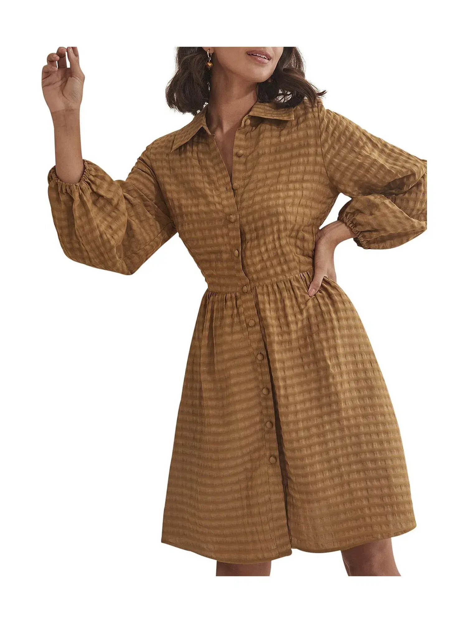 Country Road Puff Sleeve Mini Dress Brown Size 10 - Image 3