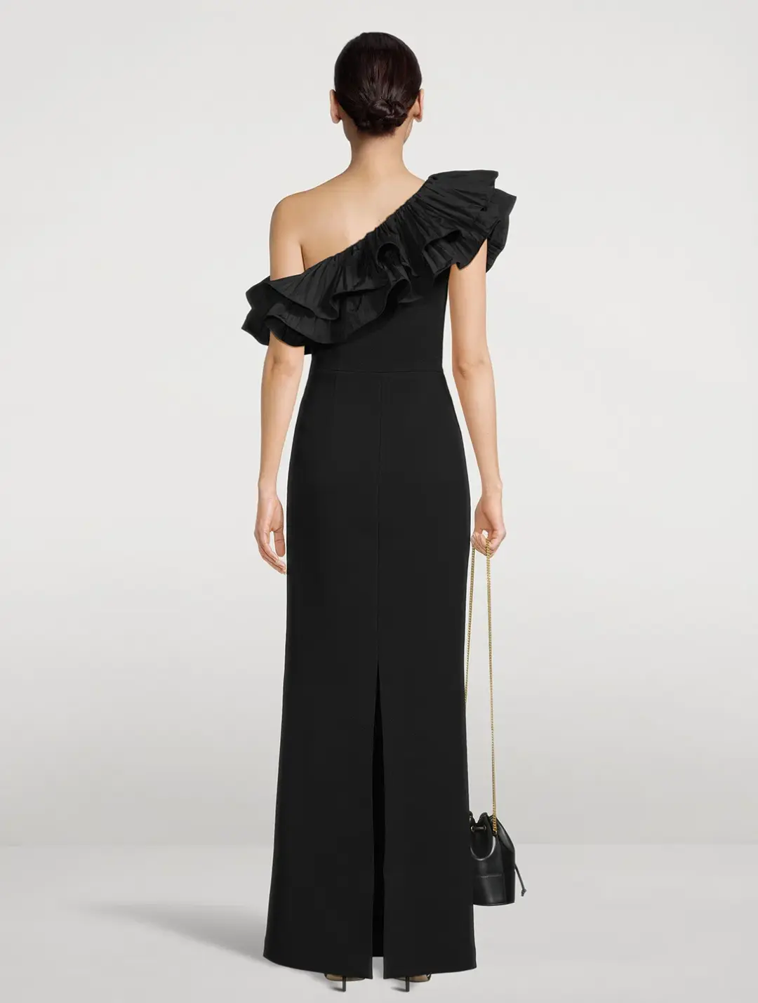 Rebecca Vallance Chloe One-Shoulder Taffeta-Trimmed Stretch Gown Black Size 6 for rent on The Volte - main image