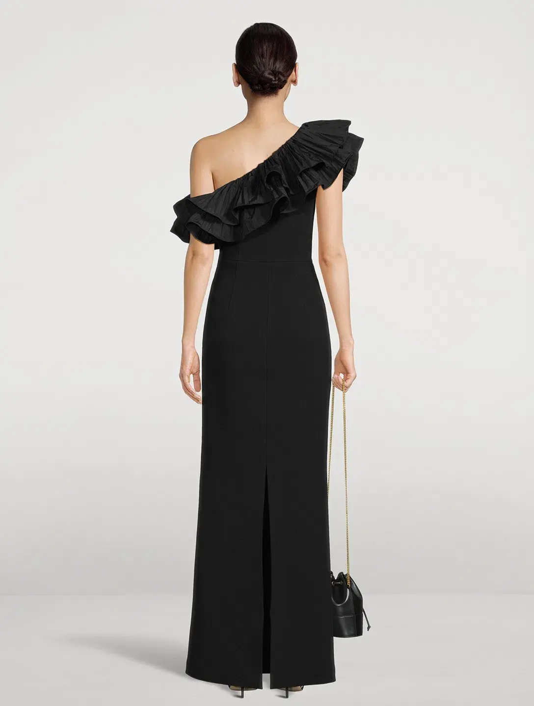 Rebecca Vallance Chloe One-Shoulder Taffeta-Trimmed Stretch Gown Black Size 6 - Image 2