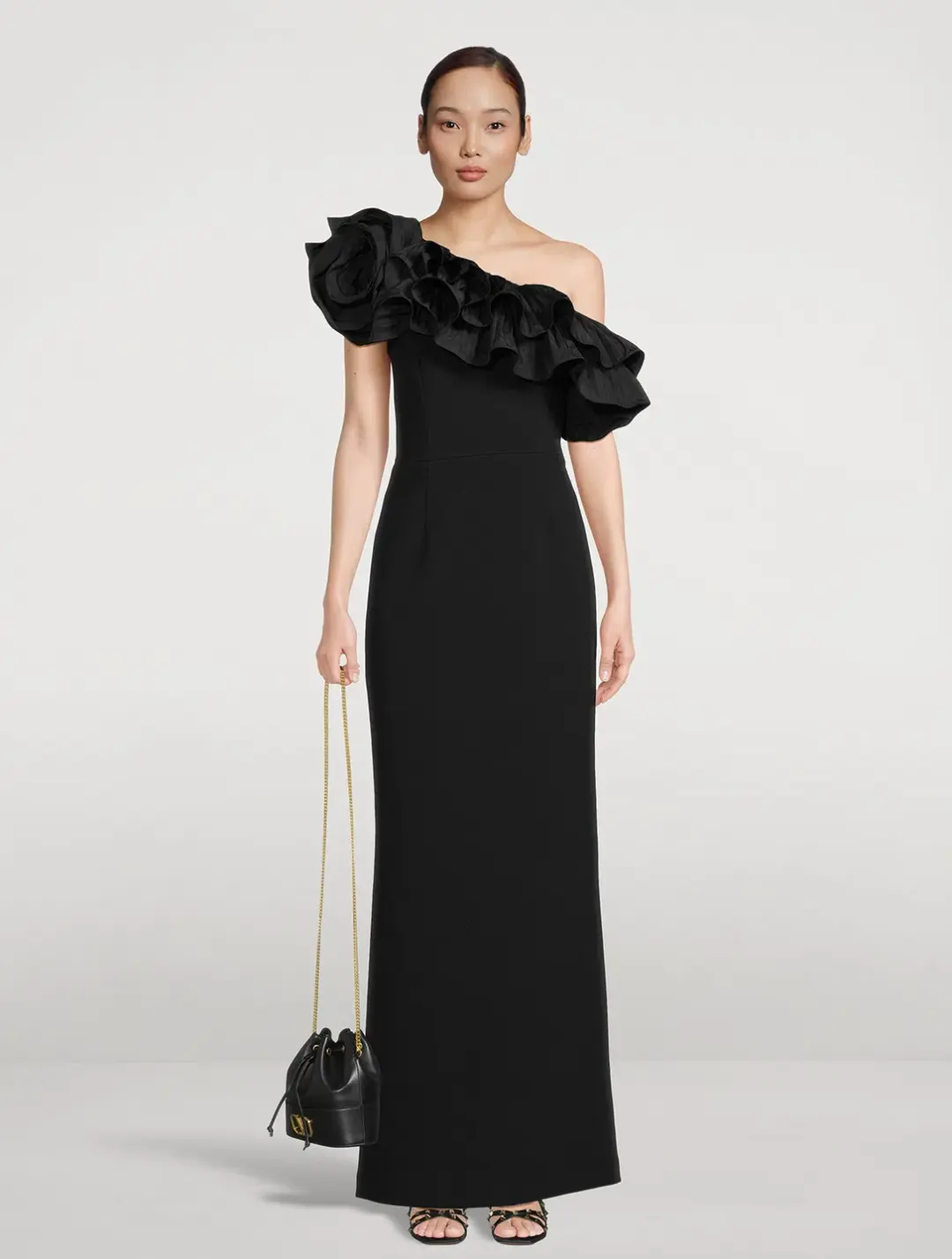Rebecca Vallance Chloe One-Shoulder Taffeta-Trimmed Stretch Gown Black Size 6 for rent on The Volte - main image