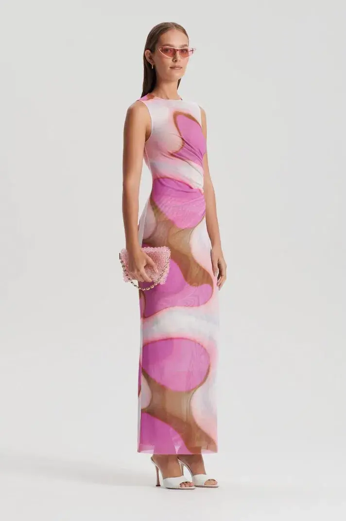 Scanlan Theodore Italian Watercolour Dress Pink Tan Size 8 - Image 2