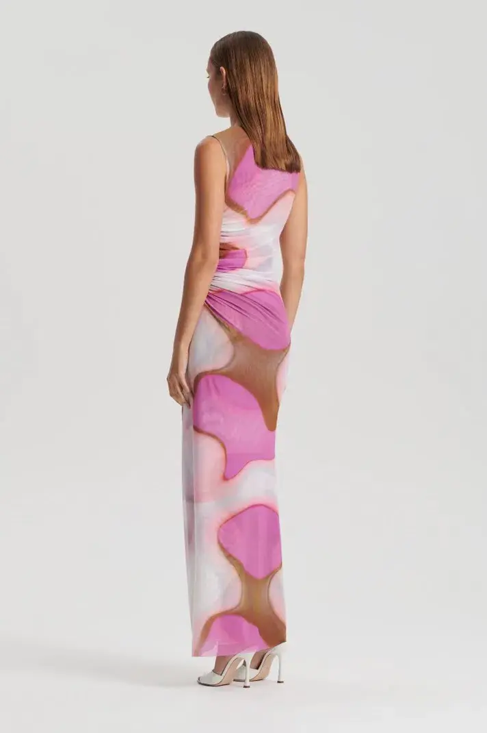 Scanlan Theodore Italian Watercolour Dress Pink Tan Size 10 - Image 3