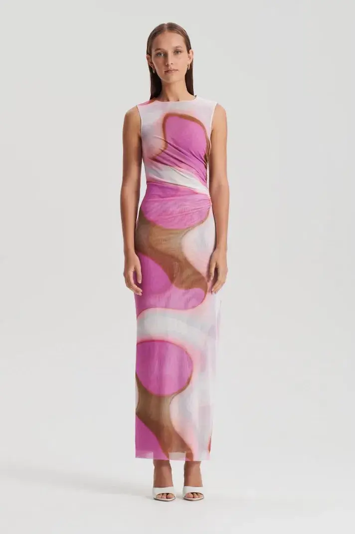 Scanlan Theodore Italian Watercolour Dress Pink Tan Size 10 - Image 1