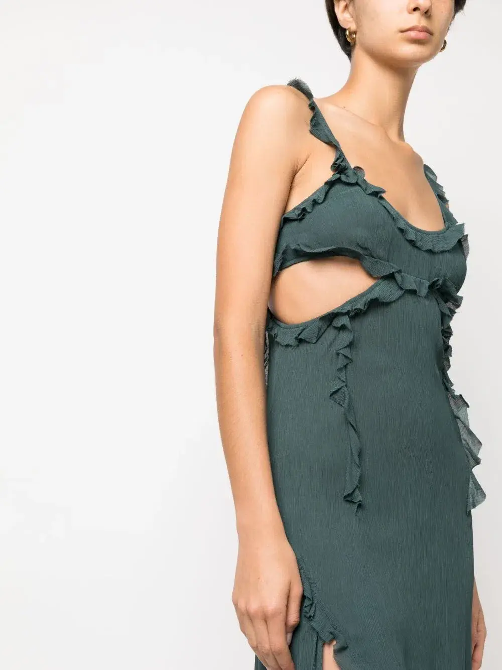 Acne Studios Ruffle Cut-Out Dress Green Size 10 - Image 3