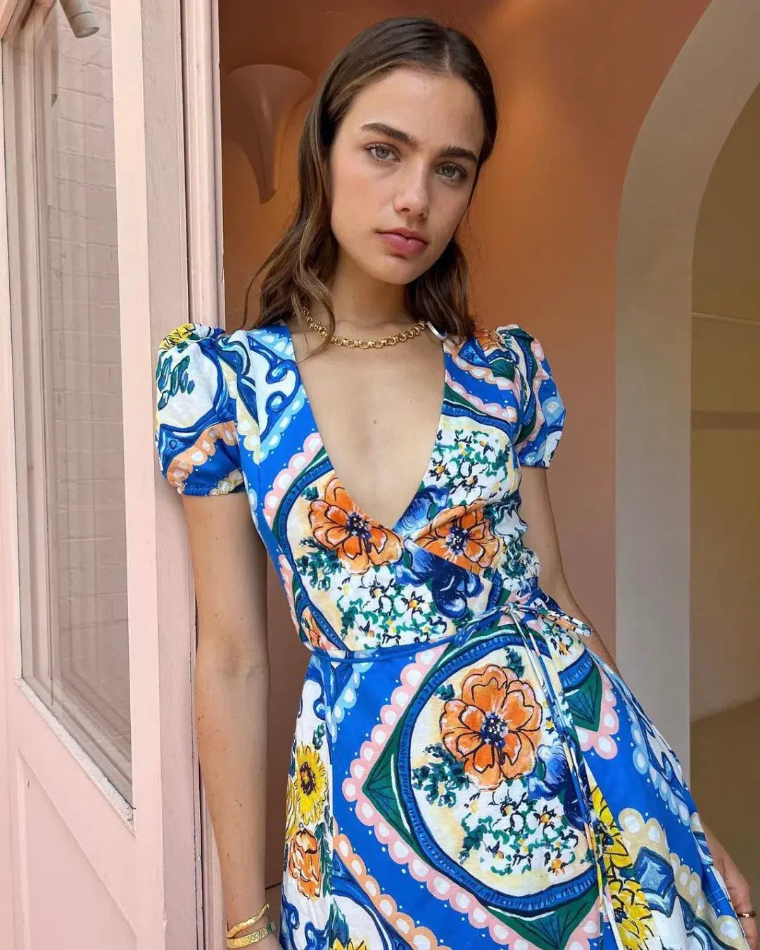 By Nicola Havana Wrap Mini Dress In Azure Floral Size 10 - Image 1