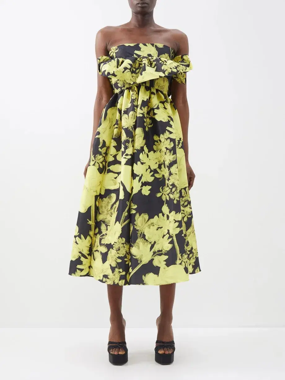 Kika Vargas Lynn Strapless Tafetta Midi Dress Black Floral SIze M/ AU 10 - Image 1