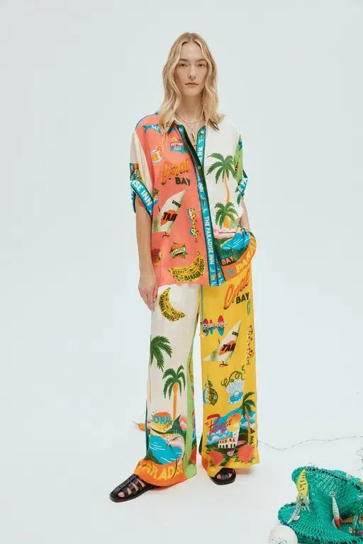 Alemais Paradiso Silk Shirt Size 12 And Pants Size 12 Set Multi - Image 2
