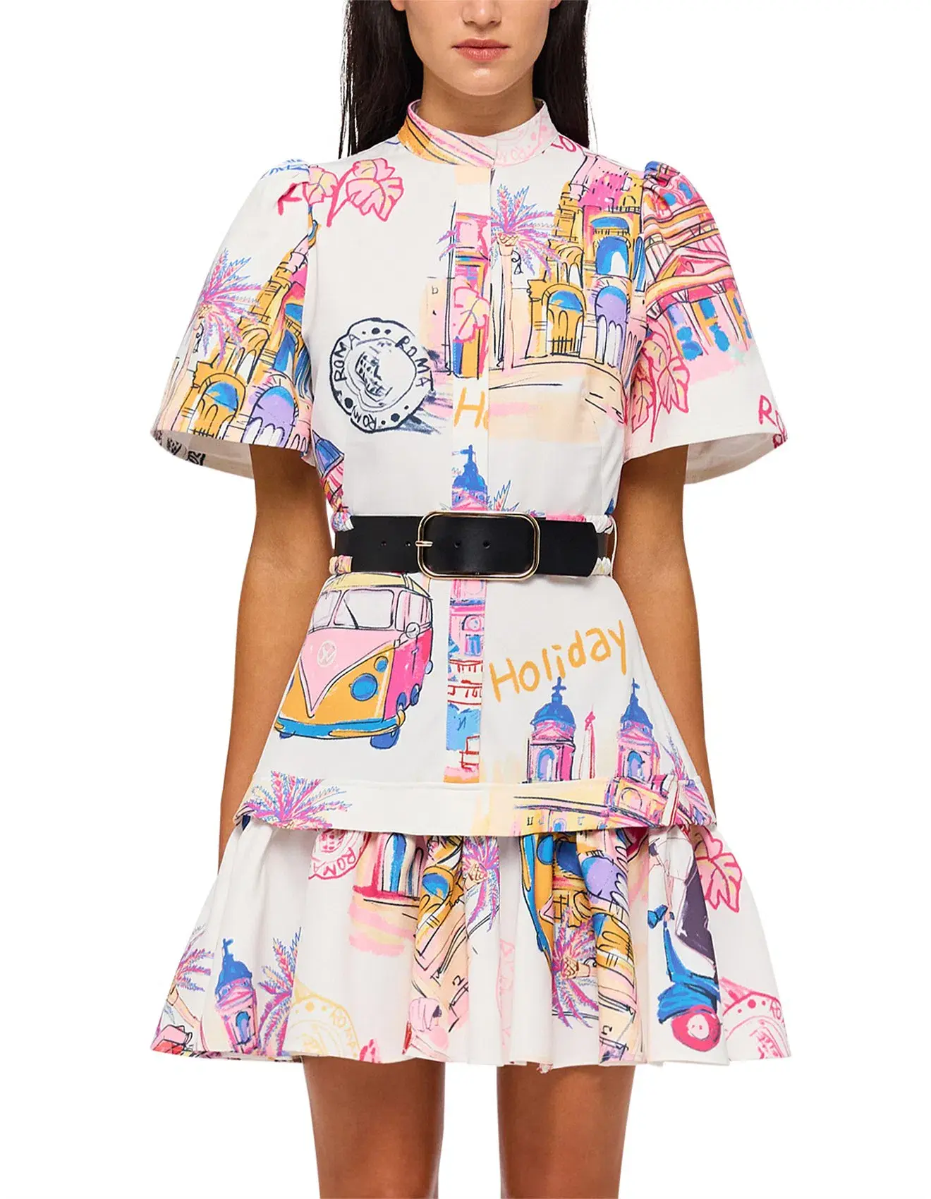 Leo Lin Beatrice Short Sleeve Mini Dress Fiesta Print Size AU 12 - Image 1