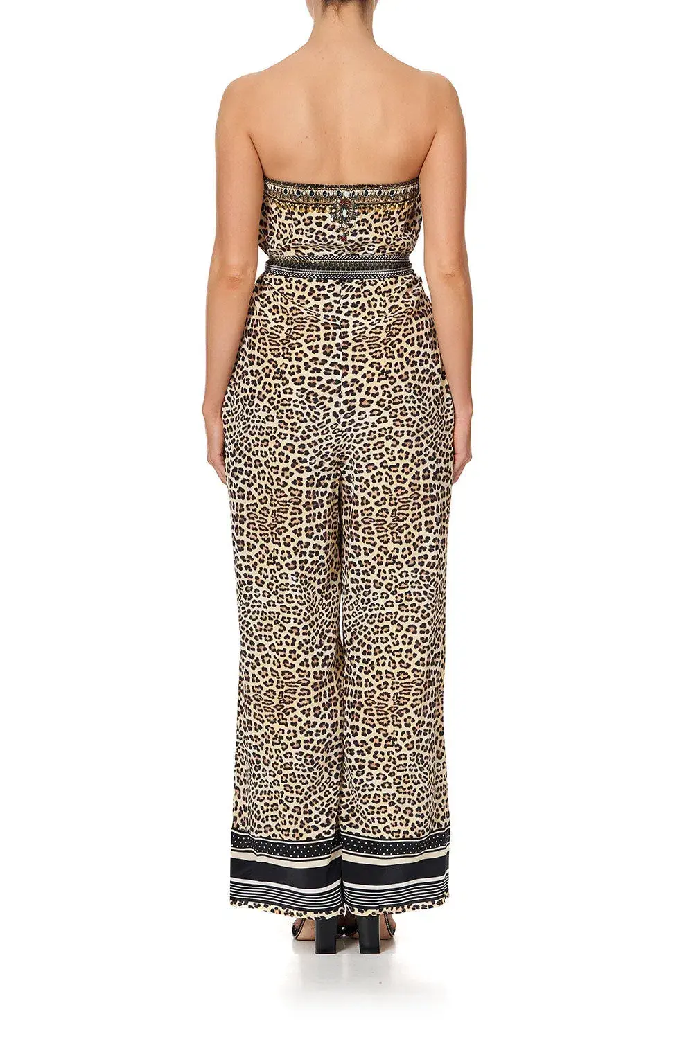 Camilla Tie Waist Strapless Silk Jumpsuit Leopard Print Size L / AU 14 - Image 4