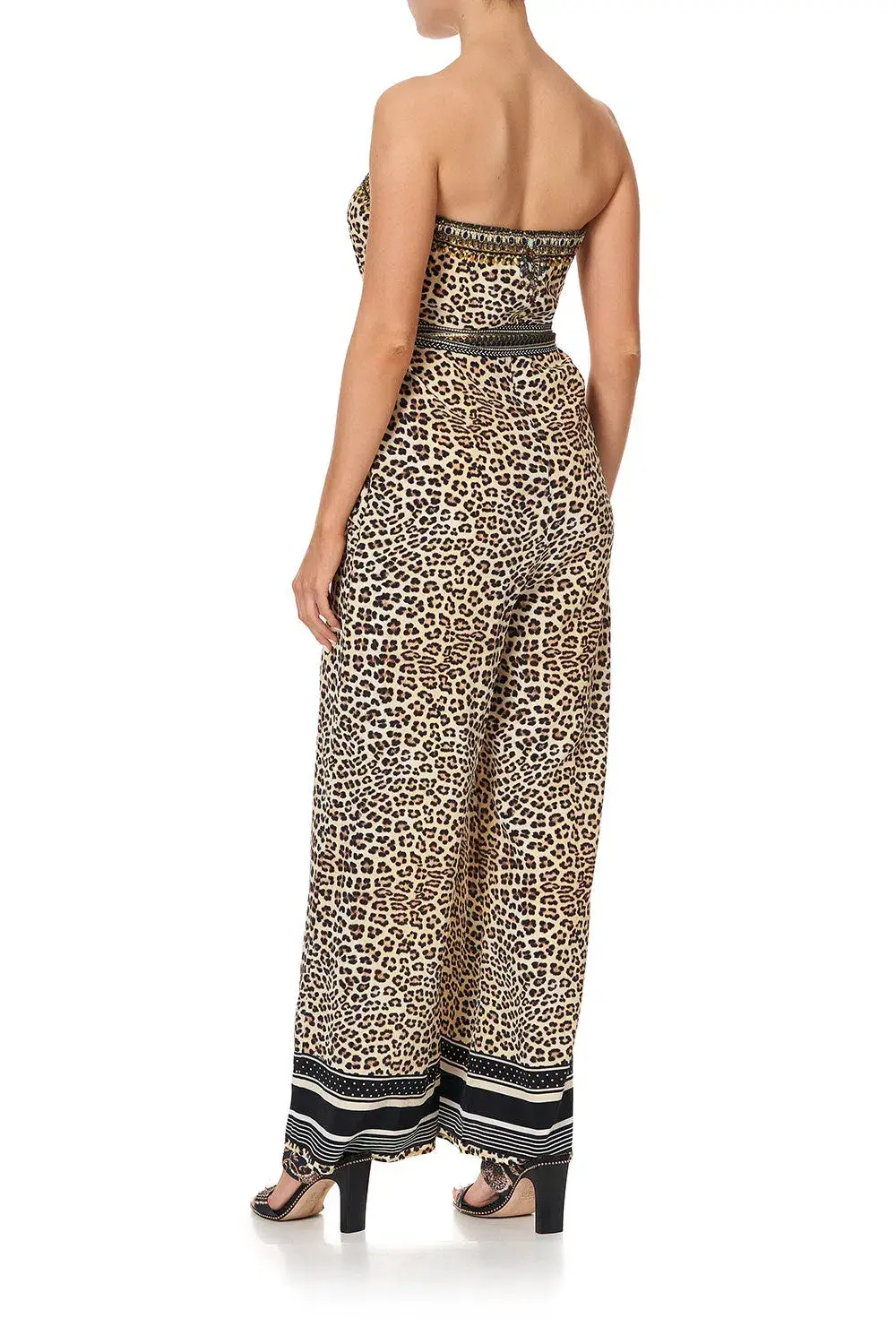 Camilla Tie Waist Strapless Silk Jumpsuit Leopard Print Size L / AU 14 - Image 3