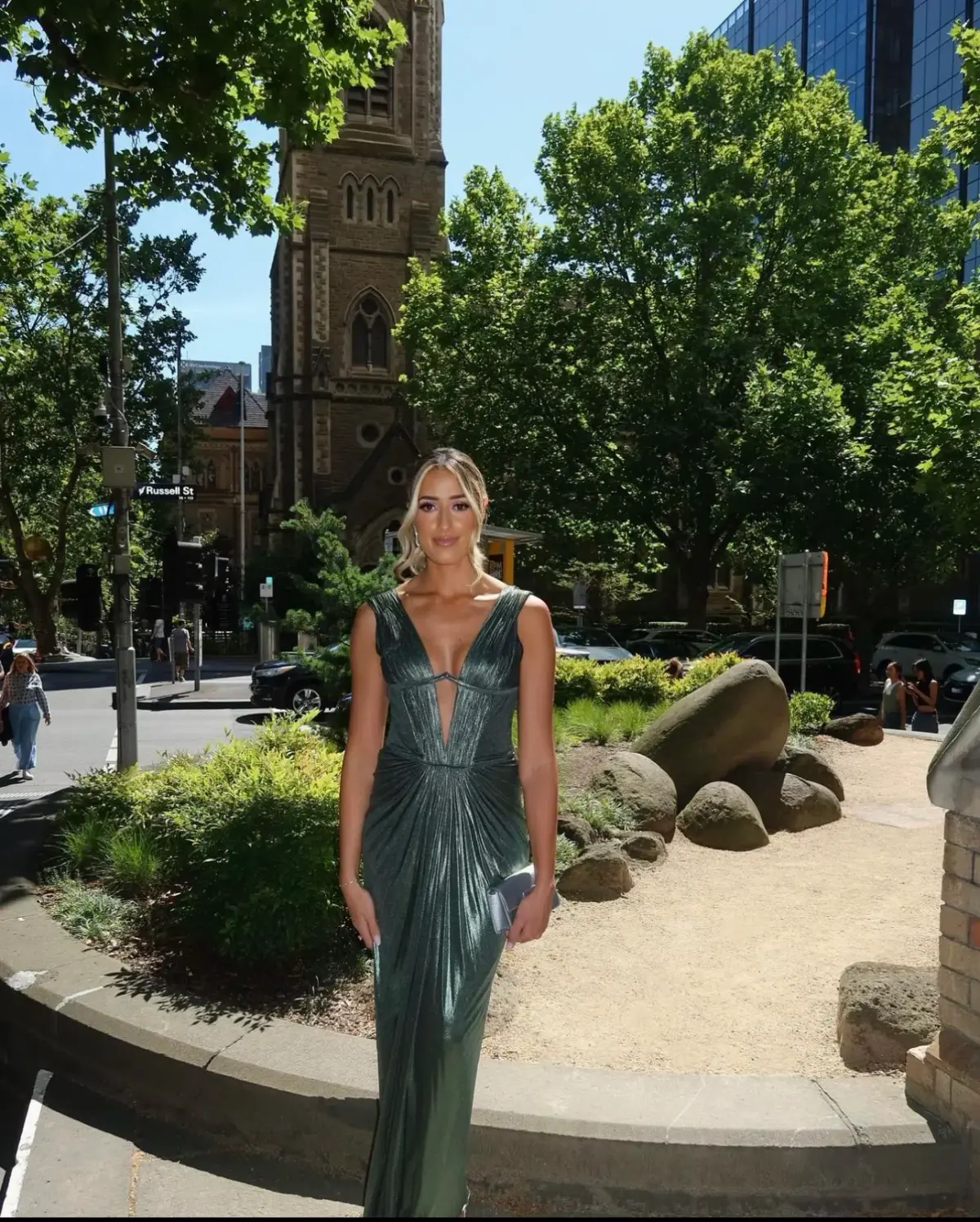 Roberto Cavalli Low V Neck Dress Green Metallic Size 8 - Image 3