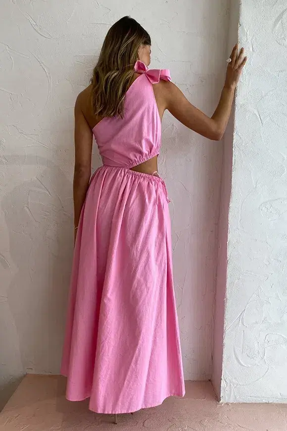 By Nicola Gabriella One Shoulder Midi Dress In Pink Grapefruit Size 12 - Image 3