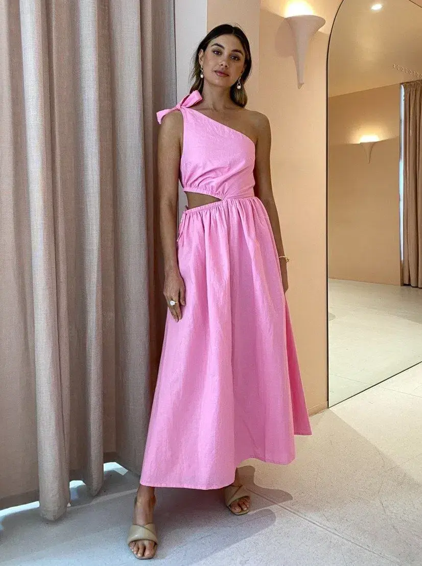 By Nicola Gabriella One Shoulder Midi Dress In Pink Grapefruit Size 12 - Image 1