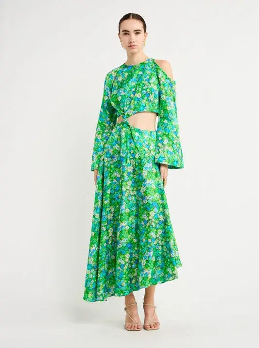 Alemais Cassandra Cut Out Midi Dress Green Floral Size AU 4 for rent on The Volte - main image