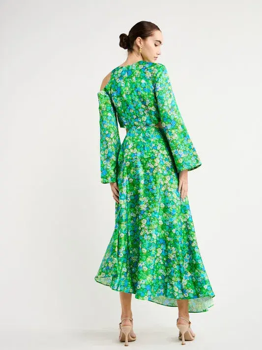 Alemais Cassandra Cut Out Midi Dress Green Floral Size AU 4 - Image 3