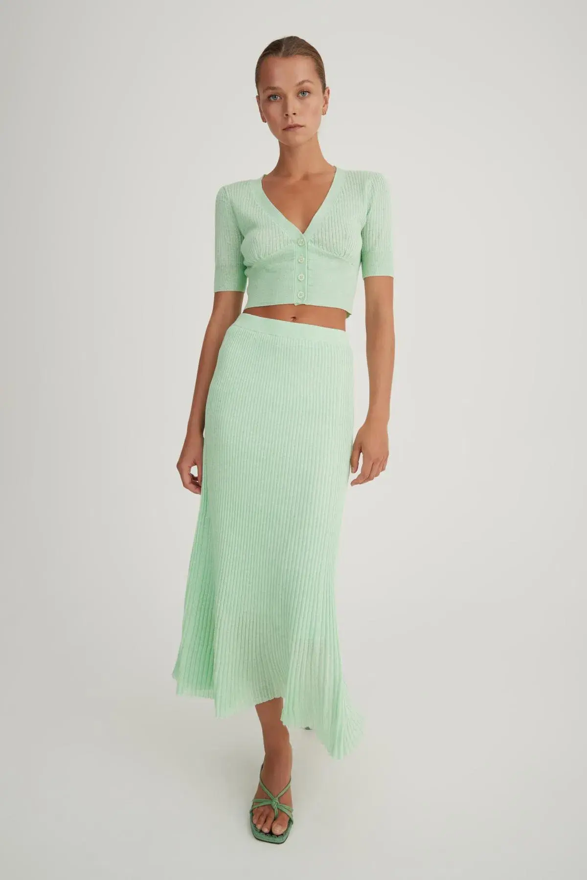 Hansen & Gretel Bernie Knit Cardigan and Midi Skirt Set Melon Size S / AU 8 - Image 2
