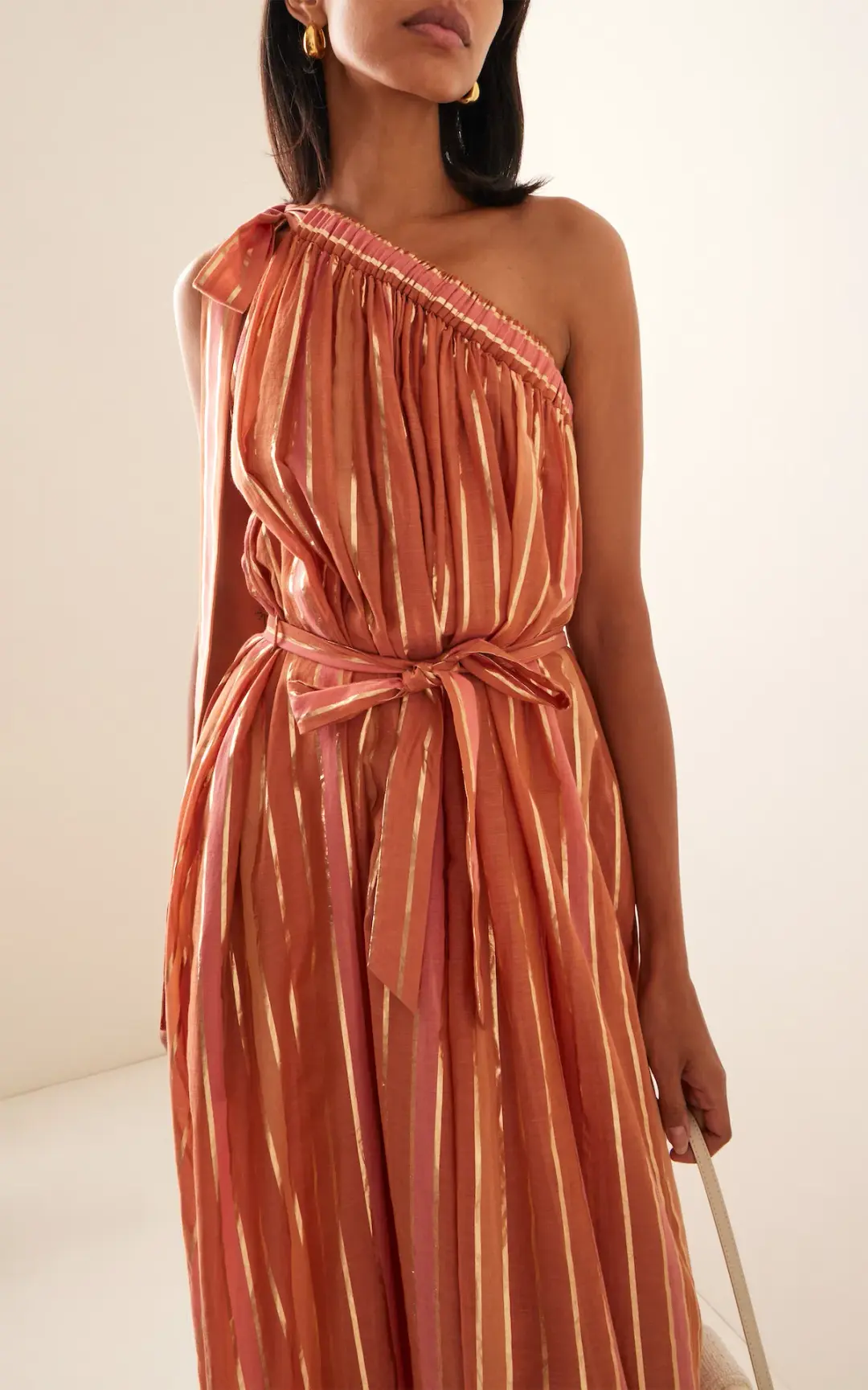 Zimmermann Junie Asymmetric Midi Dress Caramel Multi Size 2 / AU 12 for rent on The Volte - main image