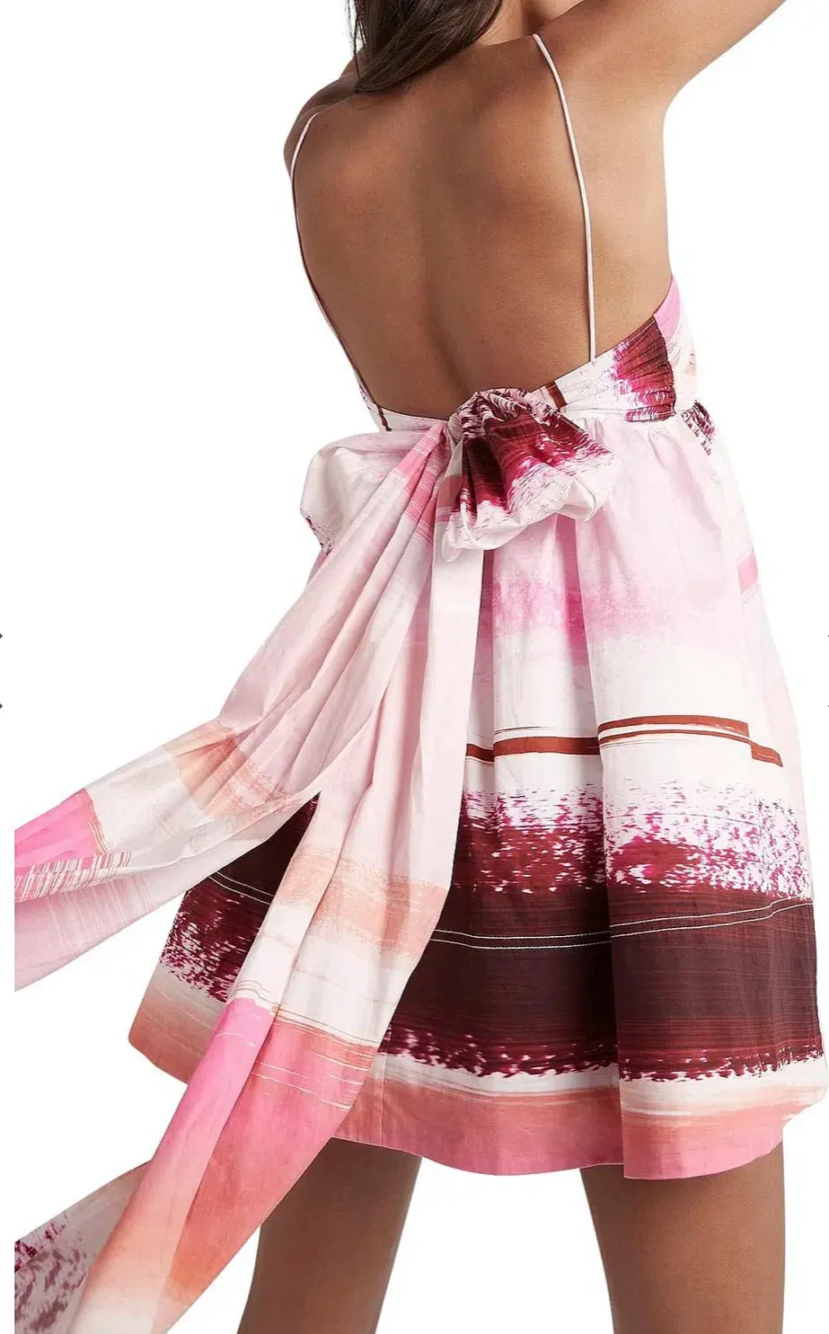 Aje Kasbah Sunset Stripe Ruched Bow Back Mini Dress Pink Print Size 4 for rent on The Volte - main image