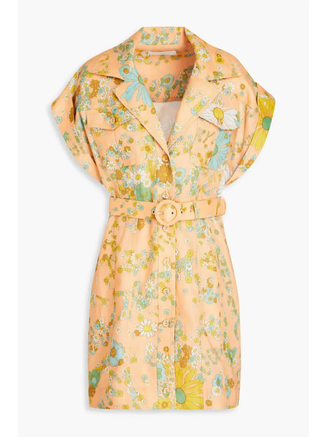 Zimmermann Lola Roll Cuff Mini Belted Dress Peach Floral Size 0P / AU 6 for rent on The Volte - main image