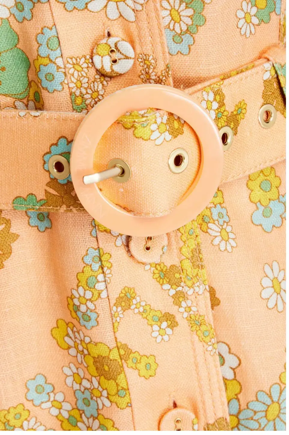 Zimmermann Lola Roll Cuff Mini Belted Dress Peach Floral Size 0P / AU 6 for rent on The Volte - main image