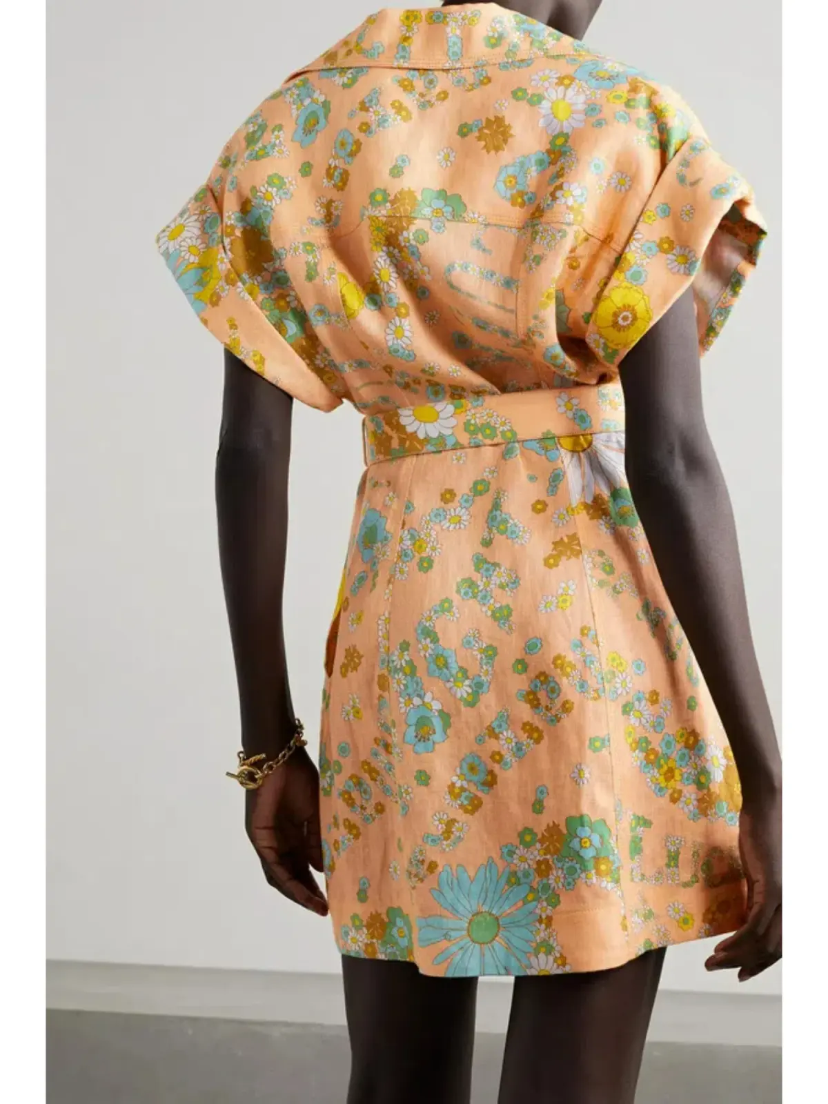 Zimmermann Lola Roll Cuff Mini Belted Dress Peach Floral Size 0P / AU 6 - Image 2
