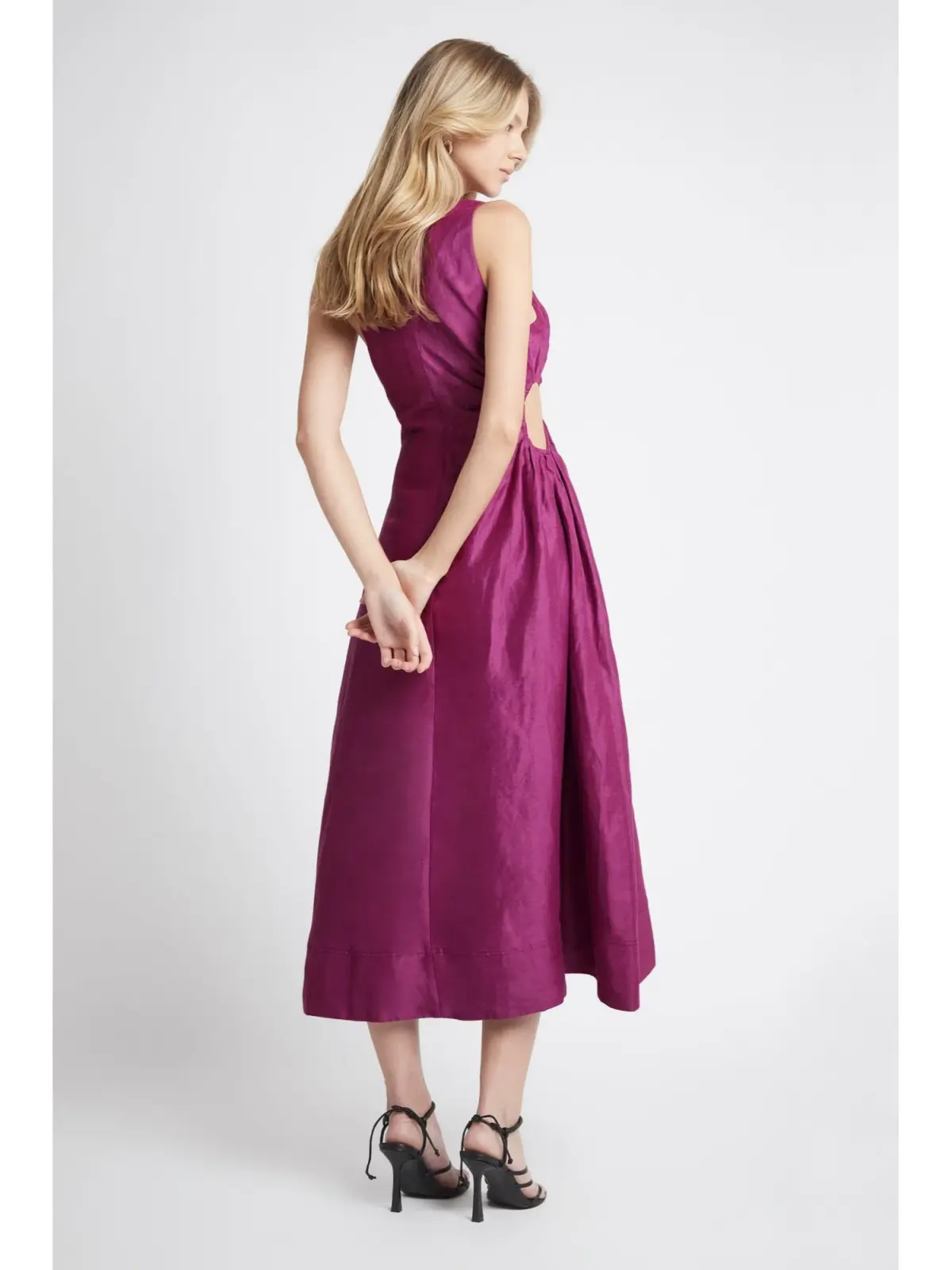Aje Chateau Cut Out Midi Dress Fuchsia Size AU 10 - Image 4