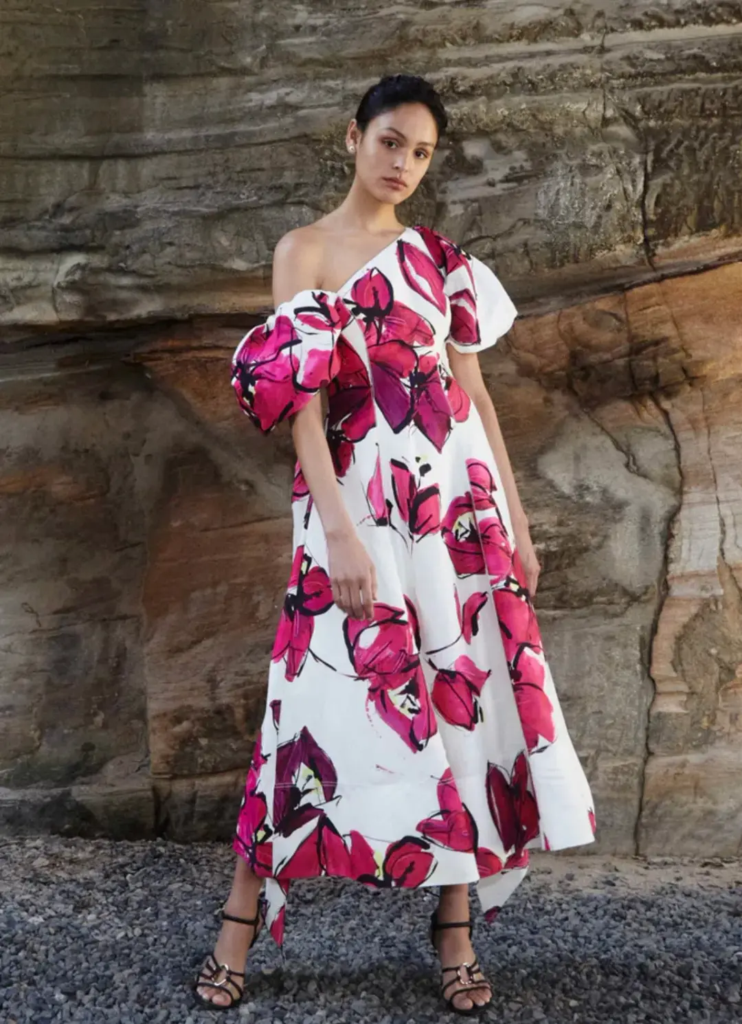 Aje Tulip Sleeve Midi Dress Falling Florals Size AU 8 for rent on The Volte - main image