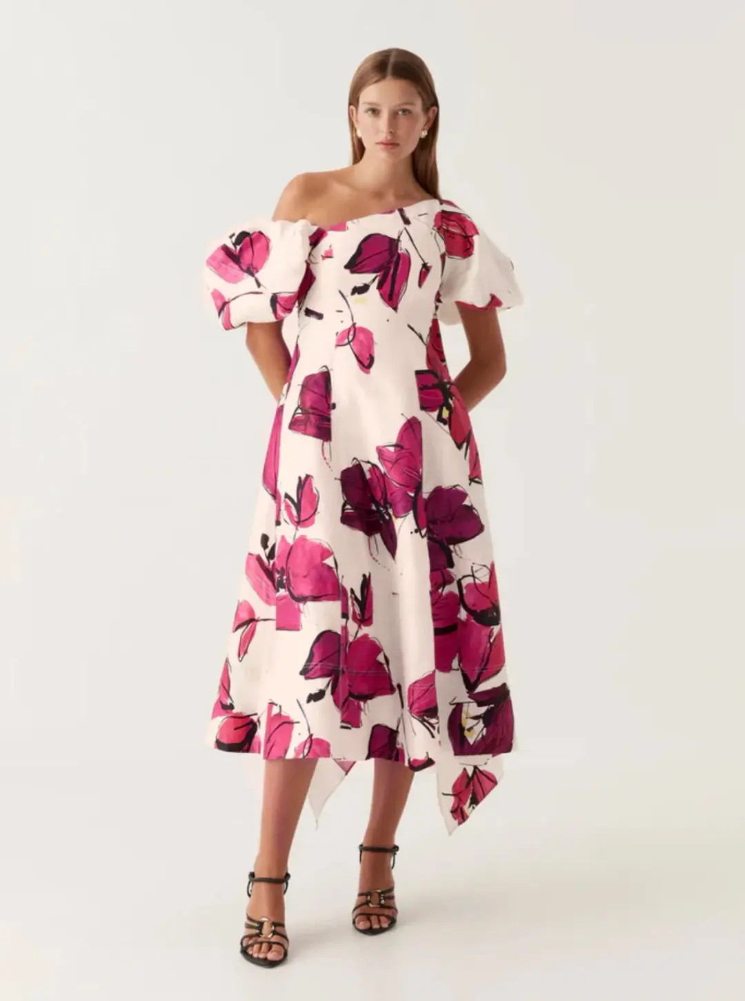 Aje Tulip Sleeve Midi Dress Falling Florals Size AU 8 for rent on The Volte - main image