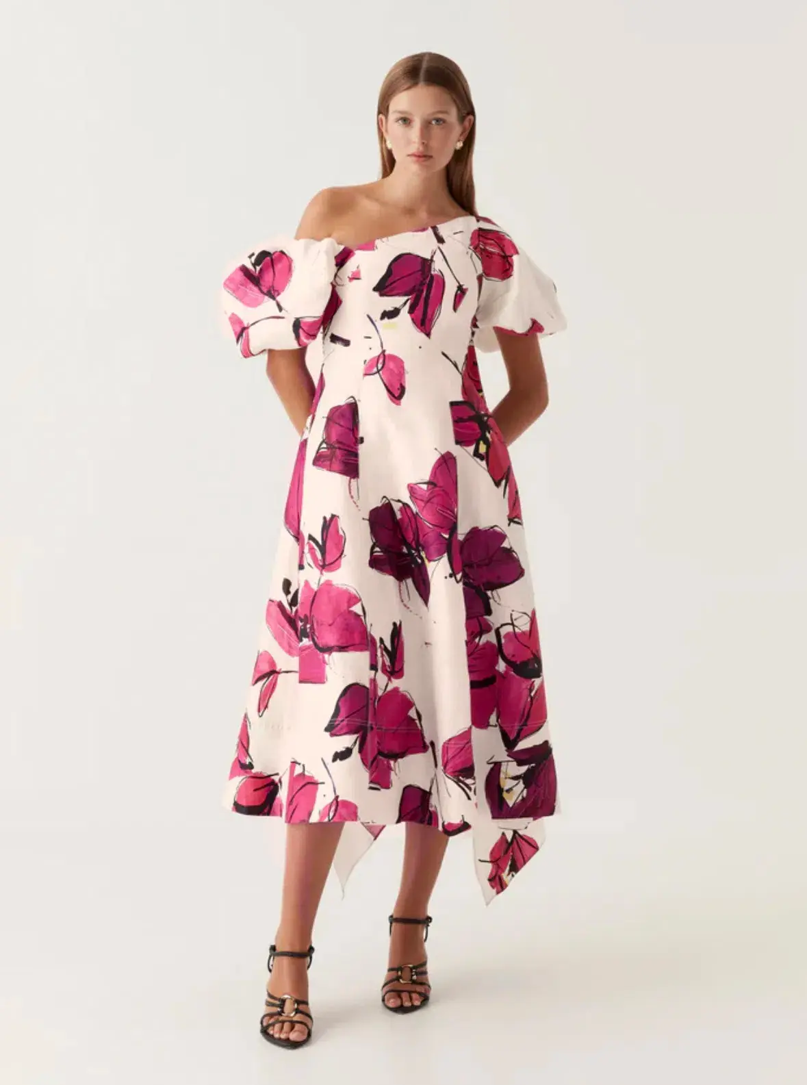 Aje Tulip Sleeve Midi Dress Falling Florals Size AU 8 - Image 1