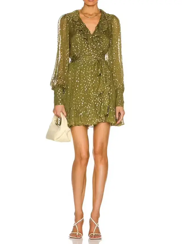 Zimmerman Silk & Lurex Wrap Mini Dress Green Size 0 / AU 8 - Image 1