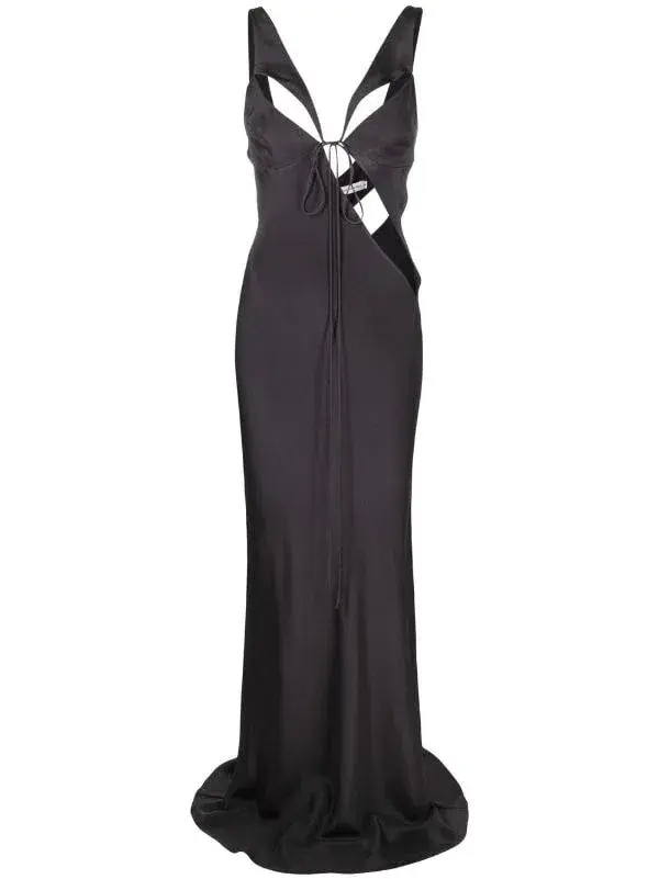 Christopher Esber V Neck Sleeveless Dress Charcoal Grey Size 10 for rent on The Volte - main image