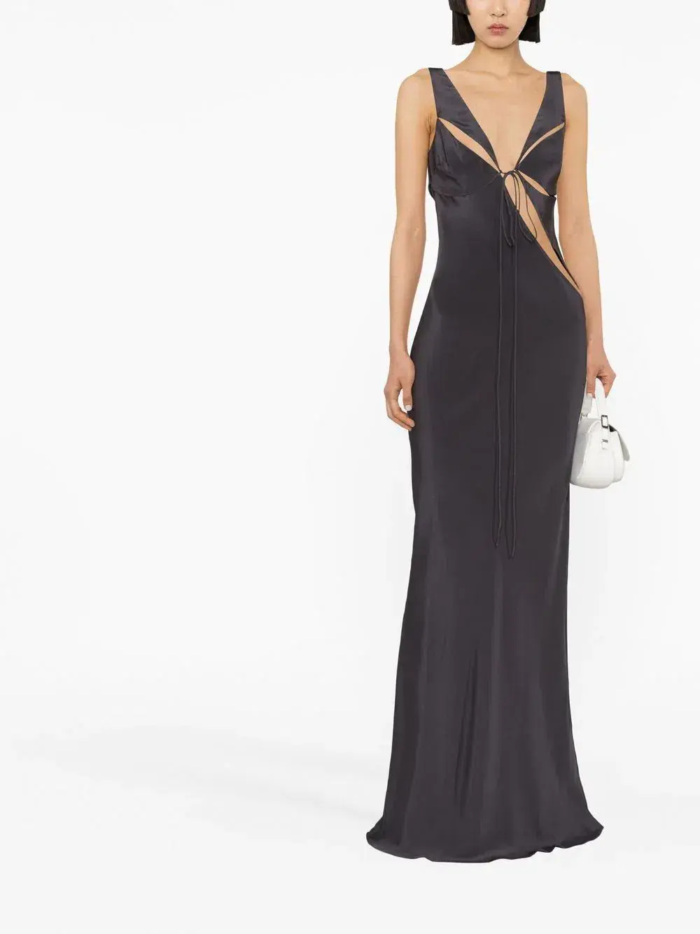 Christopher Esber V Neck Sleeveless Dress Charcoal Grey Size 10 - Image 1