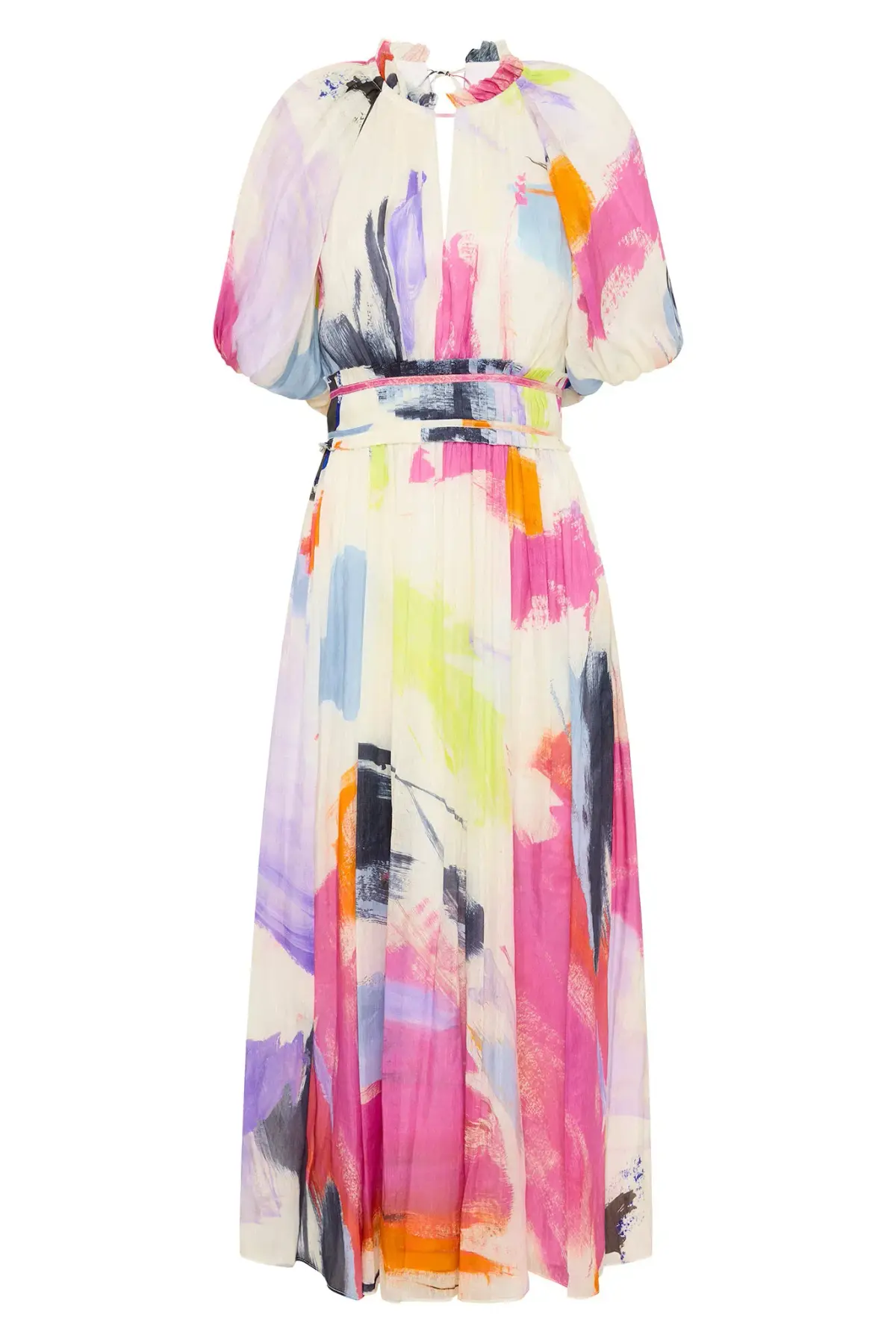 Aje Elysium Blouson Midi Dress Abstract Sunset Size 8 - Image 3