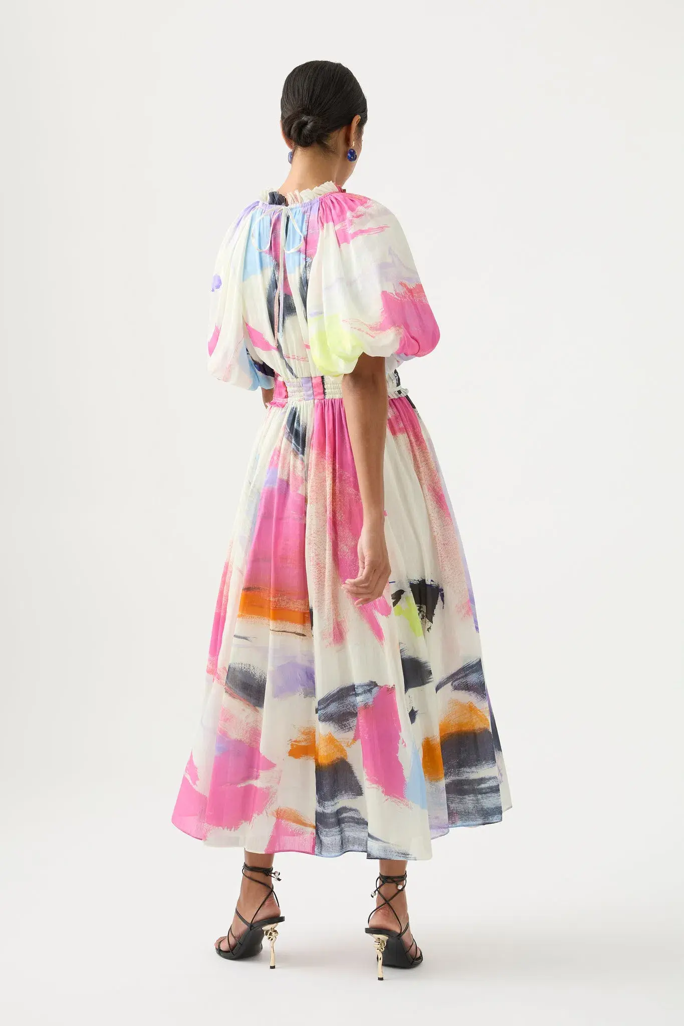 Aje Elysium Blouson Midi Dress Abstract Sunset Size 8 - Image 2
