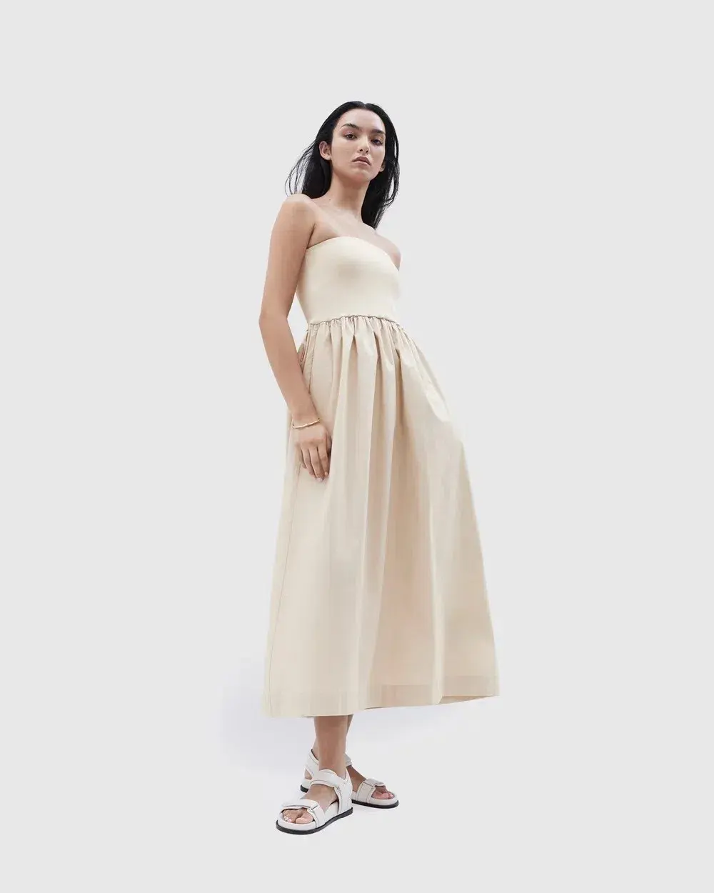 Unison Label Milano Cotton Midi Dress Beige Size 10 - Image 1
