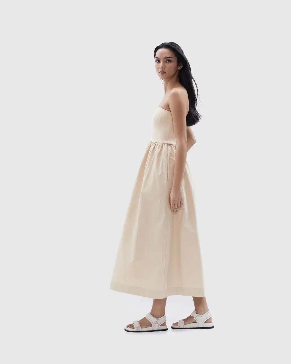 Unison Label Milano Cotton Midi Dress Beige Size 10 - Image 2