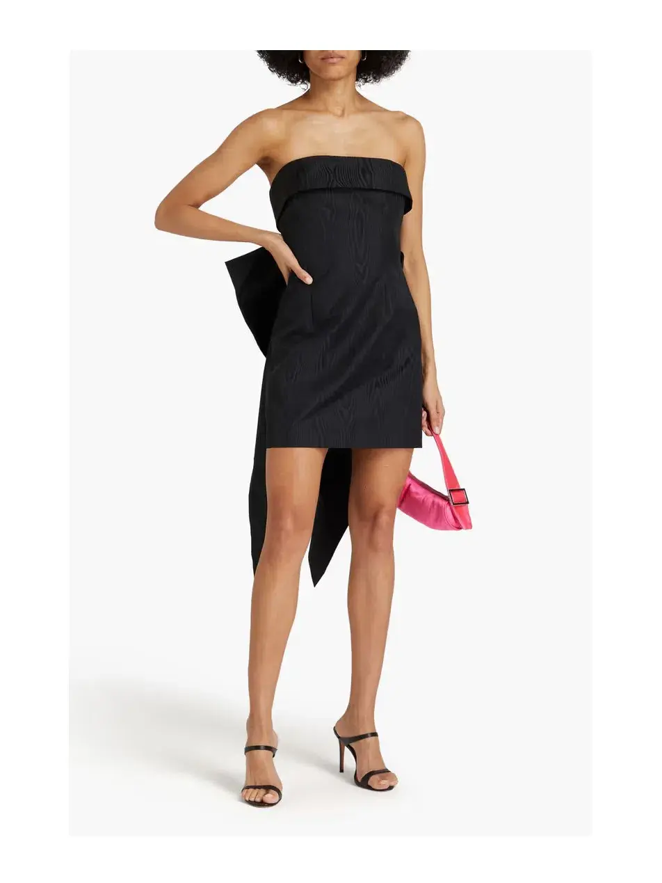 Rebecca Vallance Malone Strapless Bow-Embellished Moire Mini Dress Black Size 10 - Image 1