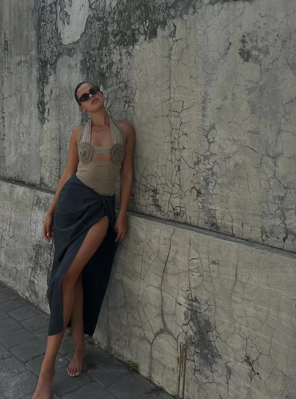 Bec & Bridge Wave Crush Halter Top Taupe & Crawford Twist Skirt Charcoal Set Size 10 - Image 2