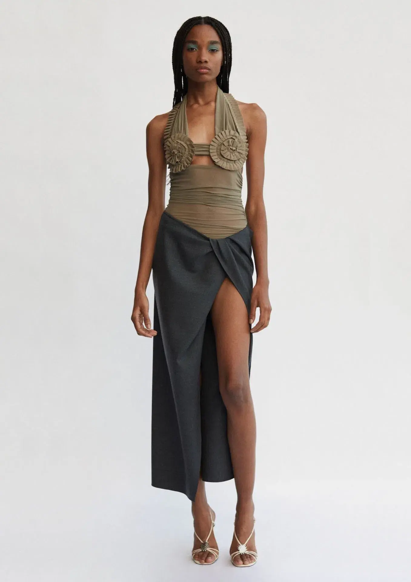 Bec & Bridge Wave Crush Halter Top Taupe & Crawford Twist Skirt Charcoal Set Size 10 - Image 1