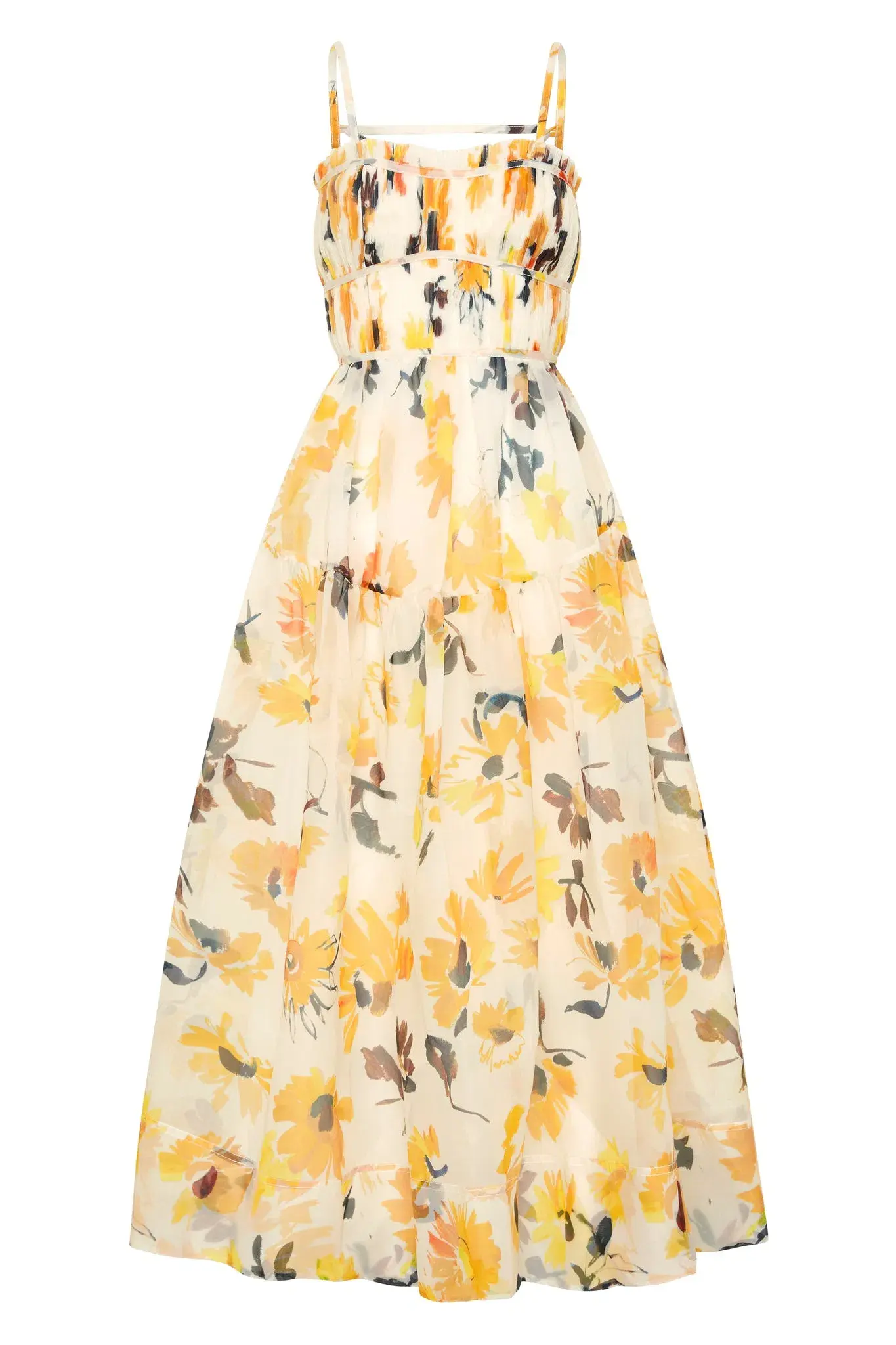 Aje Botanica Cross Back Midi Dress Pressed Sunflowers Size 8 - Image 5