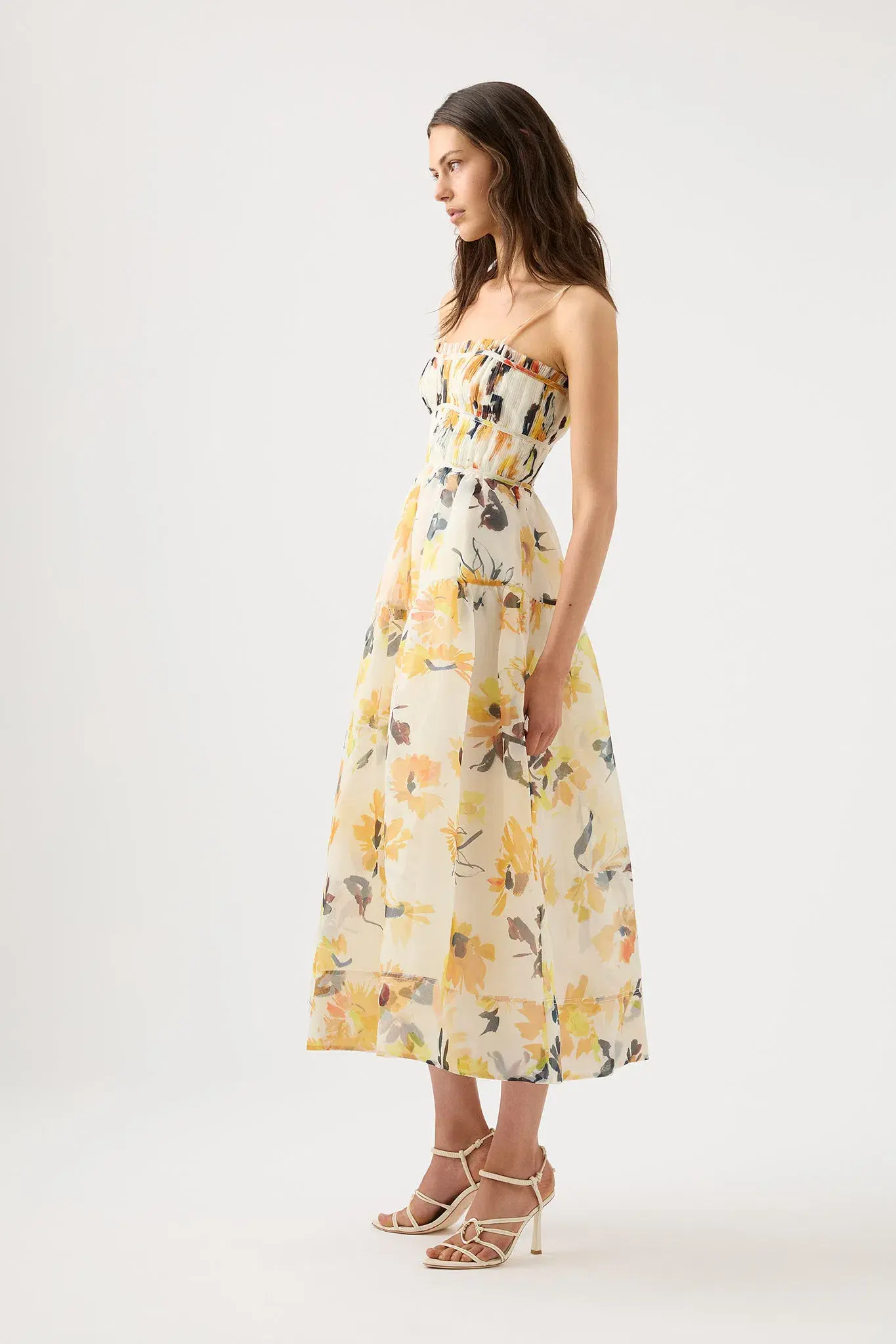 Aje Botanica Cross Back Midi Dress Pressed Sunflowers Size 8 - Image 2