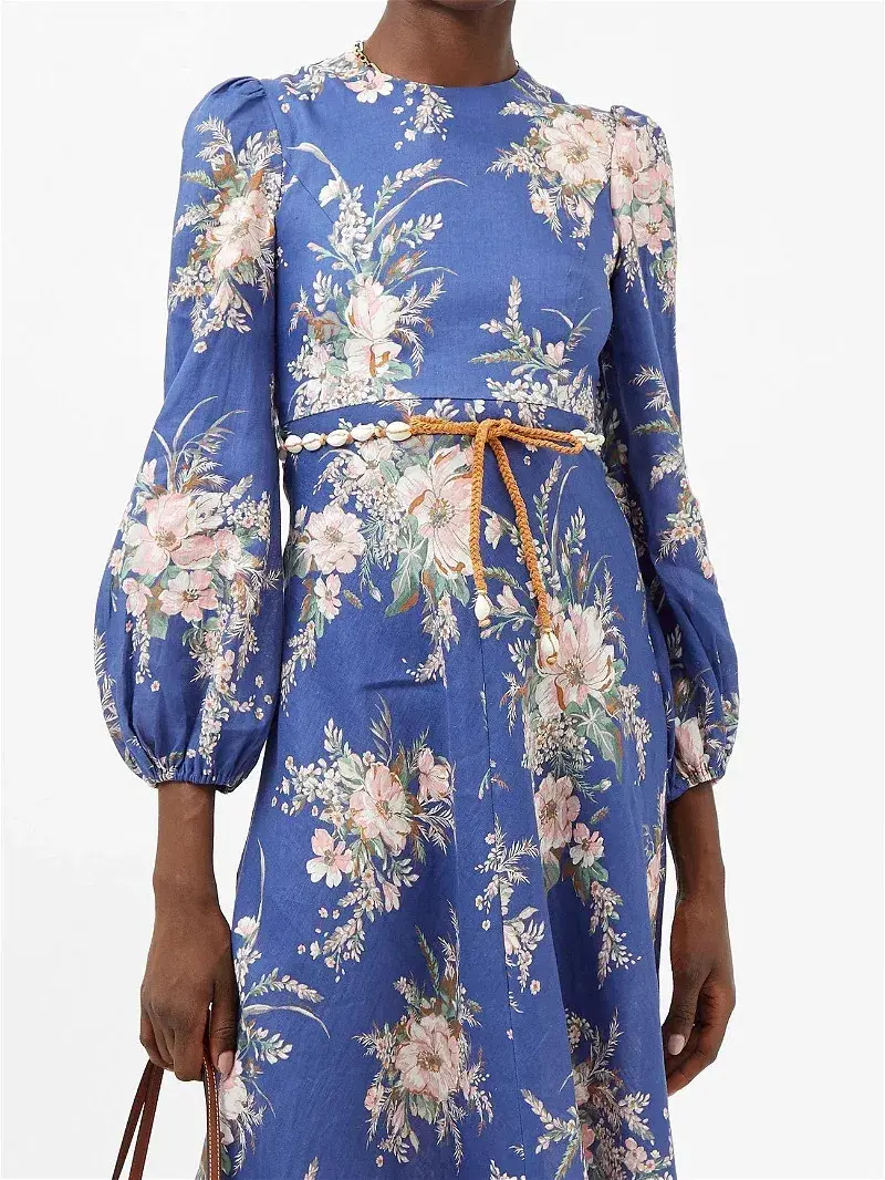 Zimmermann Moonshine Floral Linen Maxi Dress Blue Size 1 / AU 10 - Image 2