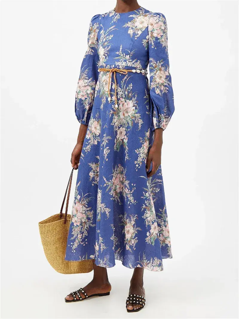 Zimmermann Moonshine Floral Linen Maxi Dress Blue Size 1 / AU 10 - Image 1