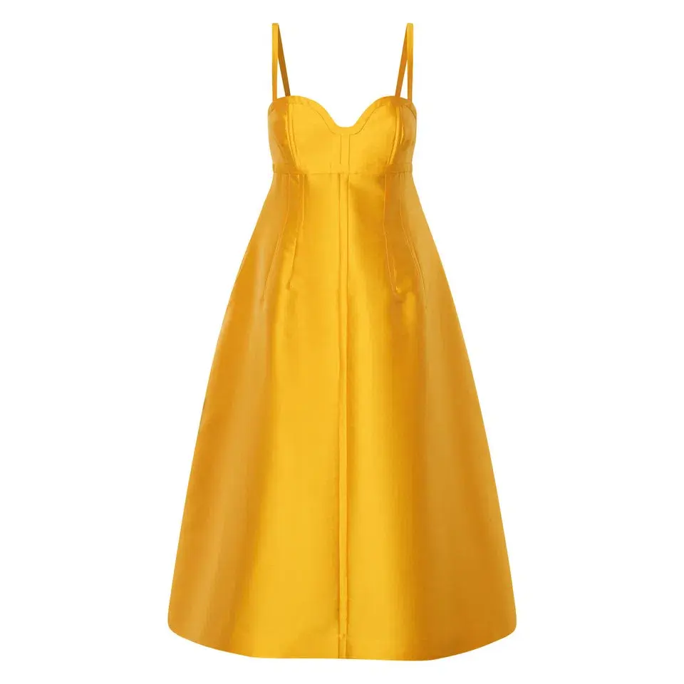 Oroton Sculpture Bodice Midi Dress Marigold Size 6 - Image 3