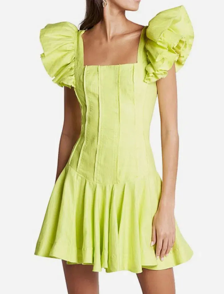 Aje Breathless Frill Sleeve Mini Dress Lime Green Size 14 - Image 5