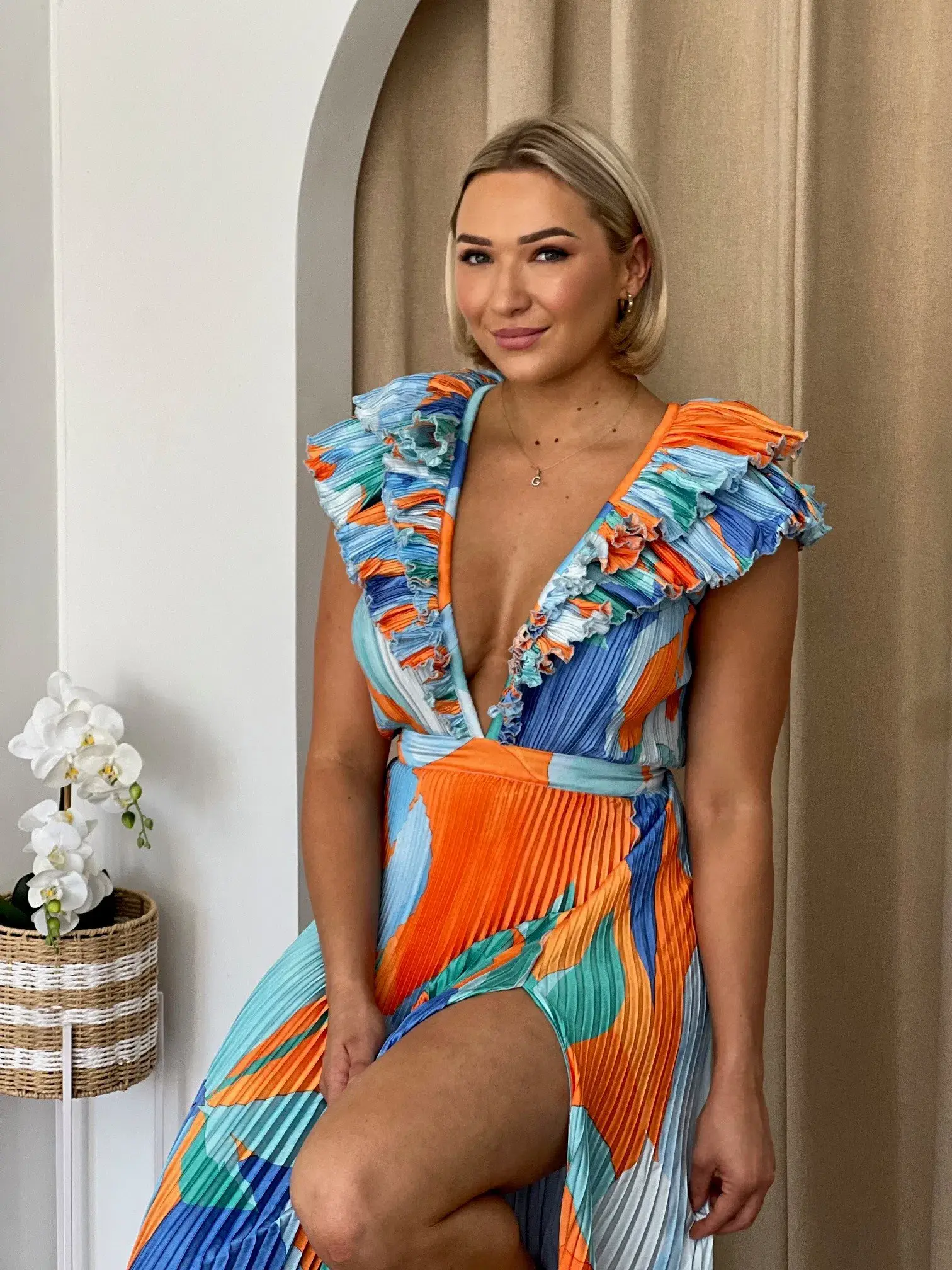 L'Idee Tuileries Split Gown Capri Orange Size 10 - Image 6