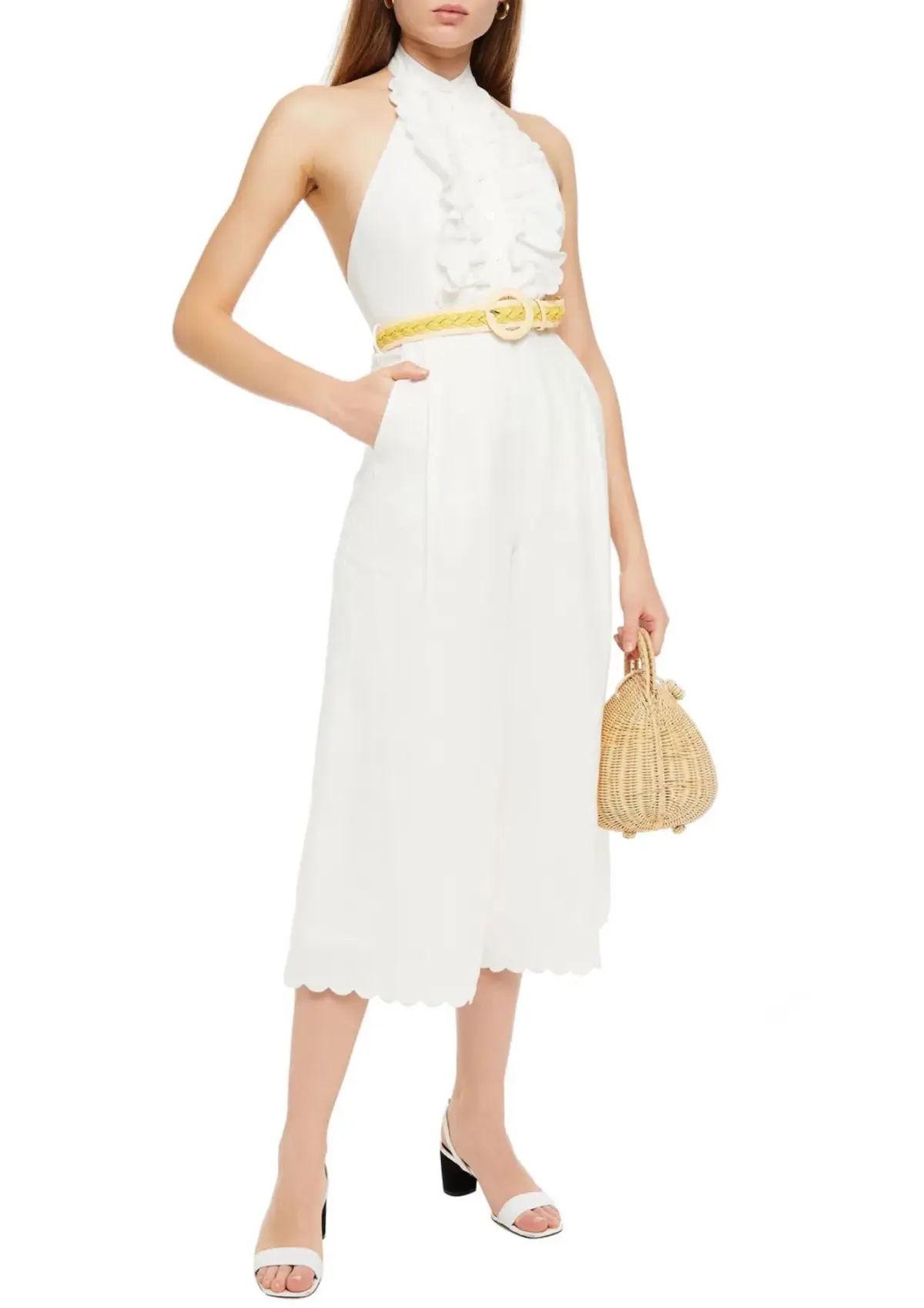 Zimmermann Amelie Frill Cropped Ruffled Linen Jumpsuit White Size 1 / AU 10 - Image 1